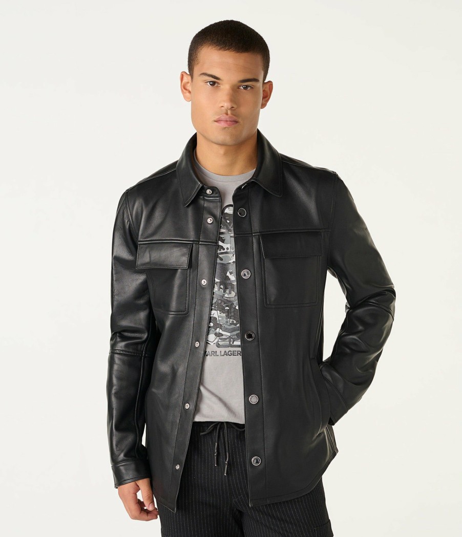 Men * | Cheap Bonded Leather Shirt Jacket