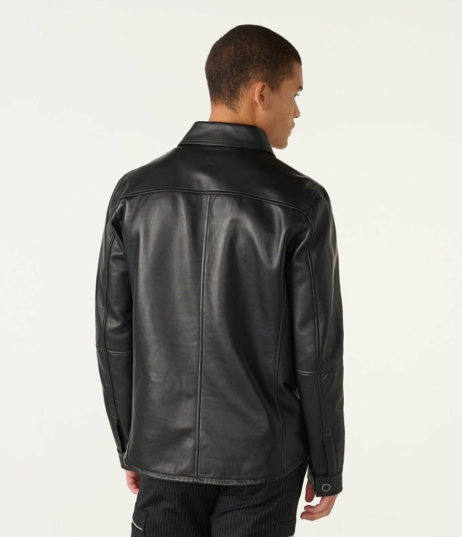 Men * | Cheap Bonded Leather Shirt Jacket