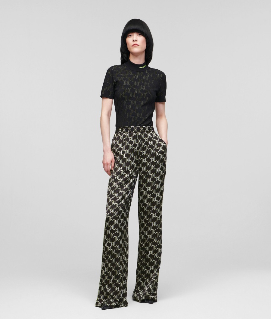 Women * | Low Price Kl Monogram Satin Trousers With Piping