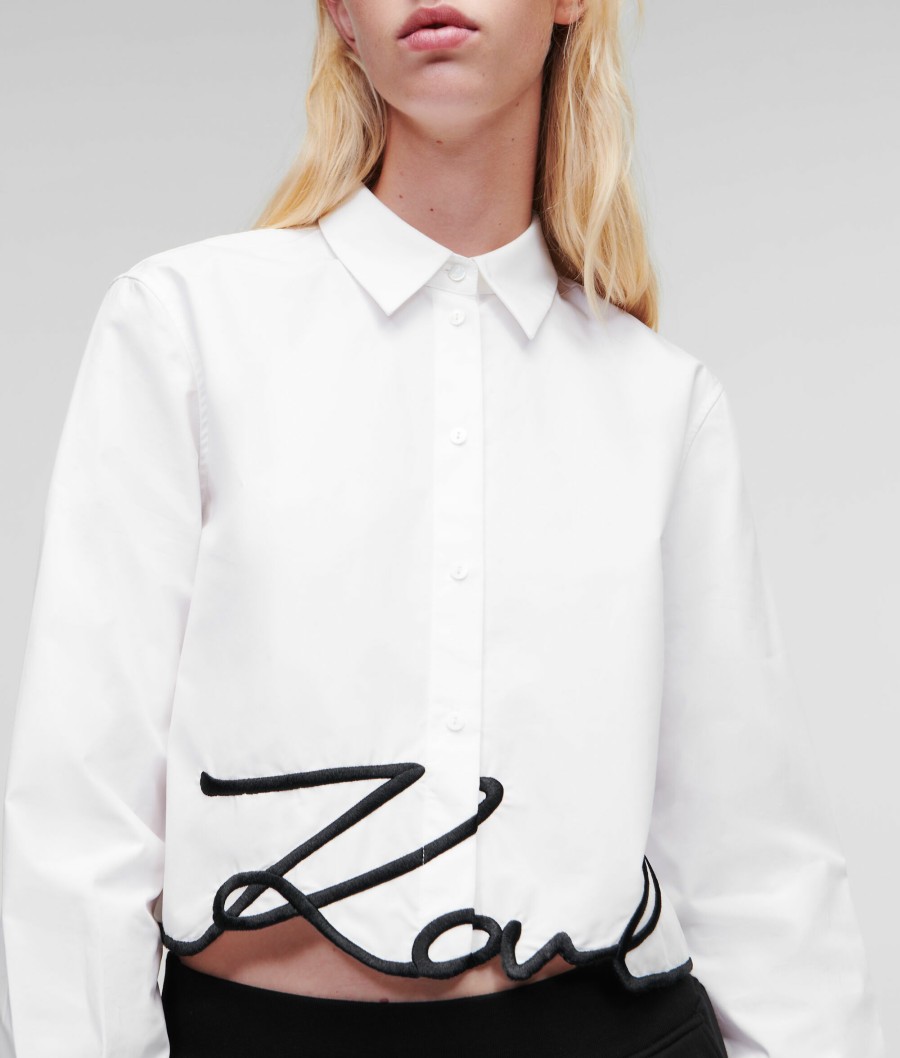 Women * | Sale Online Karl Signature Cropped Shirt