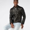 Men * | Outlet Leather Moto With Exposed Metal Zippers Black Black