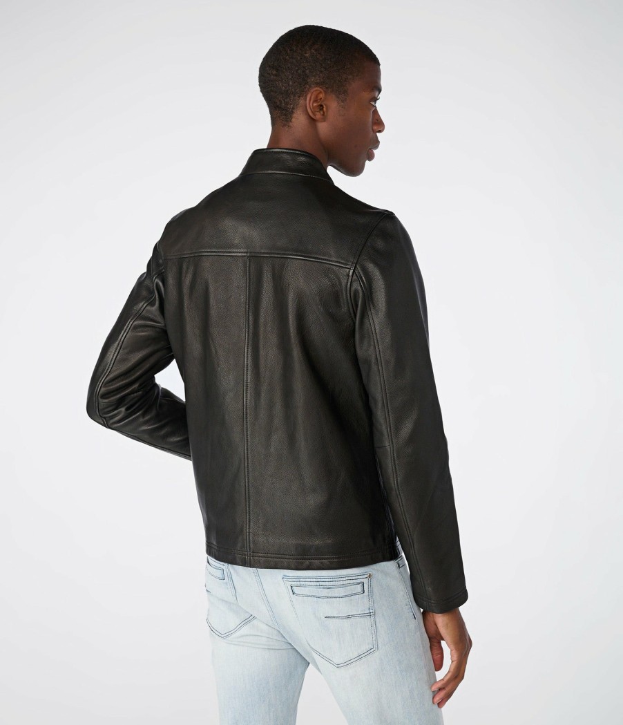 Men * | Outlet Leather Moto With Exposed Metal Zippers Black Black