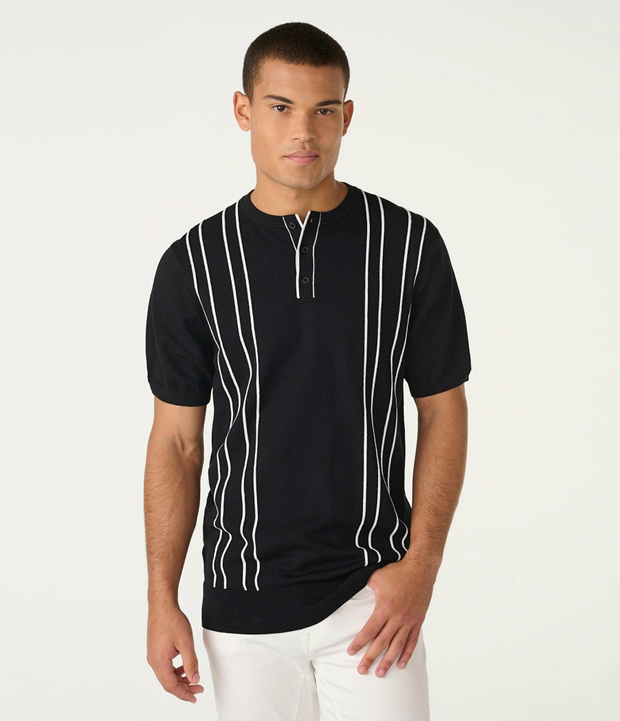 Men * | Exactly Discount Contrast Piping Henley Sweater