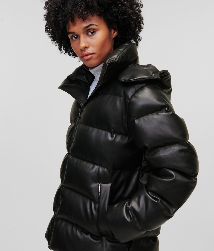 Women * | Sale Online Faux-Leather Puffer Jacket