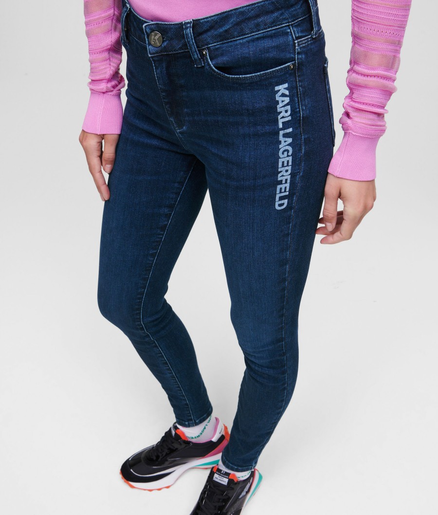 Women * | Sale Online Karl Logo Blue Skinny Jeans