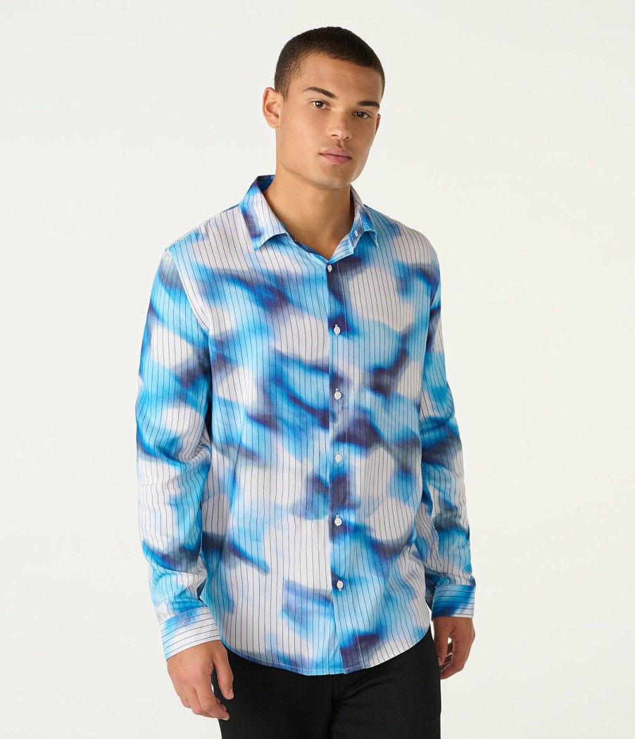 Men * | Special Style Abstract Cloud Print Button Up