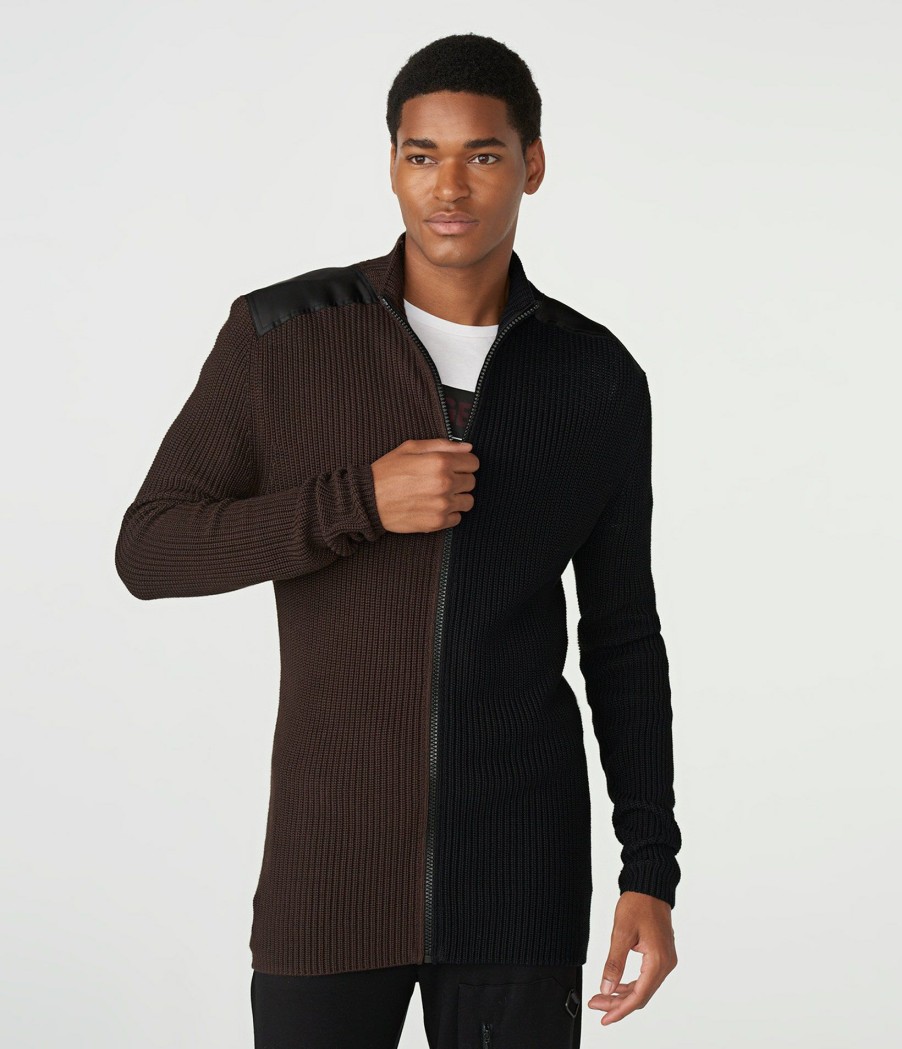 Men * | Attractive Model Colorblock Zip Cardigan