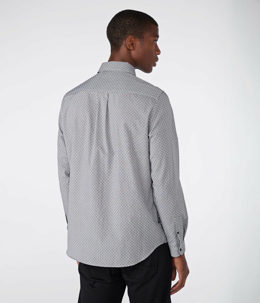 Men * | Cheap Dot/Cross Print Ls Shirt With Chest Pockets Grey