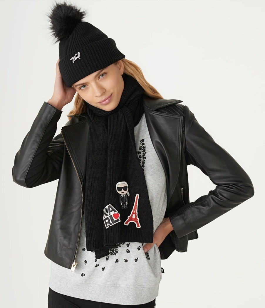 Women * | Attractive Model Ribbed Karl Beanie