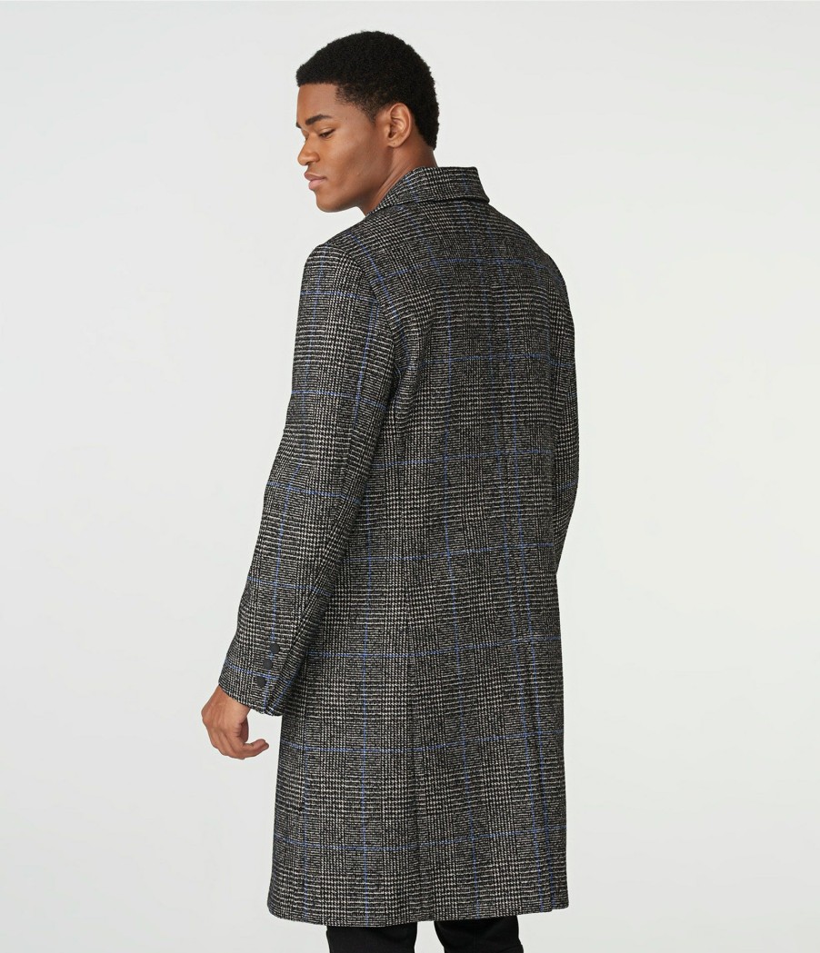 Men * | The Varied Pattern Black Plaid Db Coat Black/White