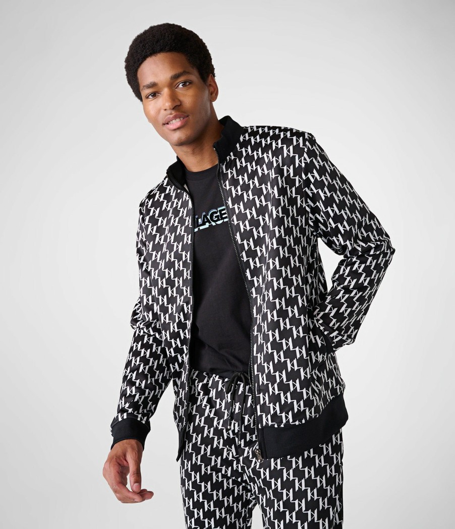 Men * | Cheap Kl Allover Print Track Jacket Black/White