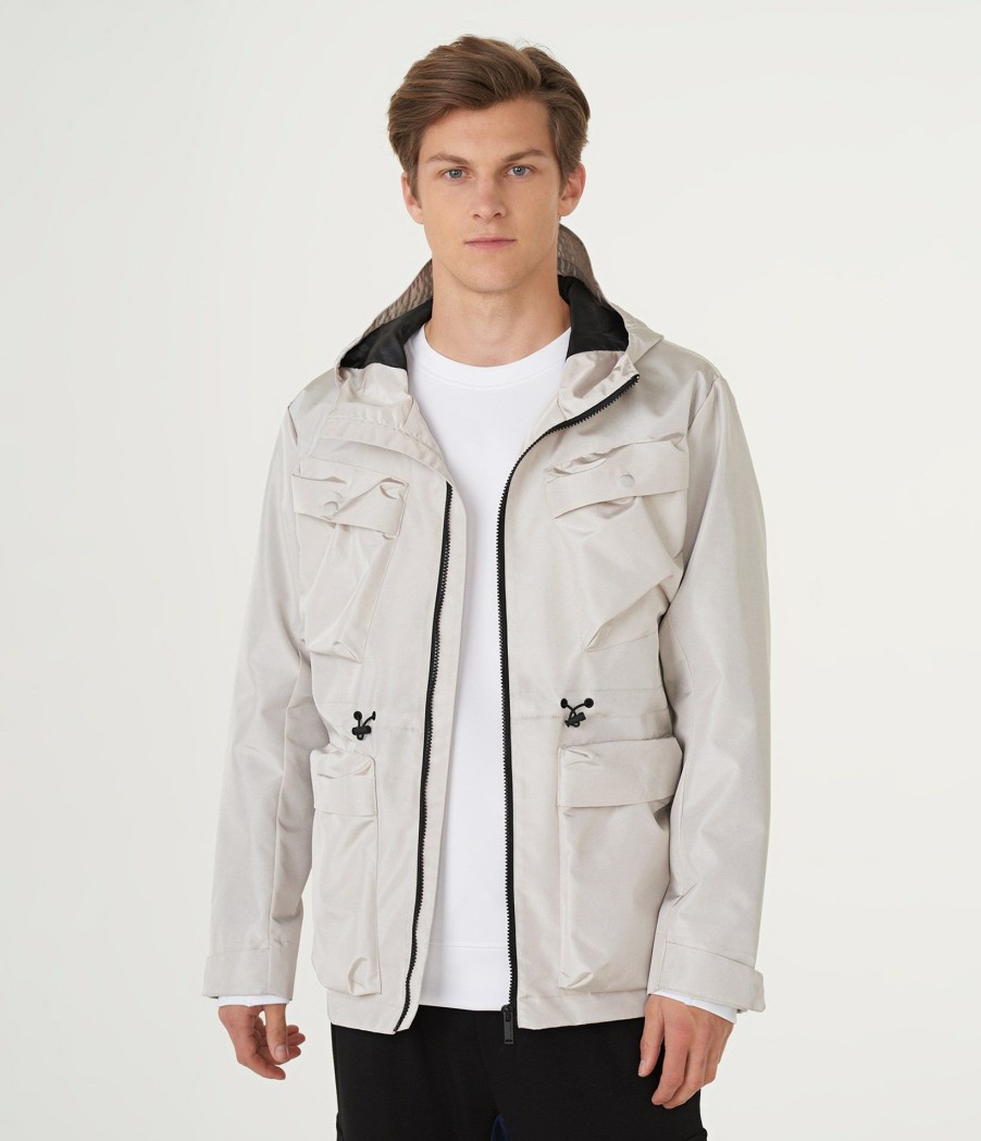 Men * | Latest Fashion Shiny Four Pocket Hooded Jacket