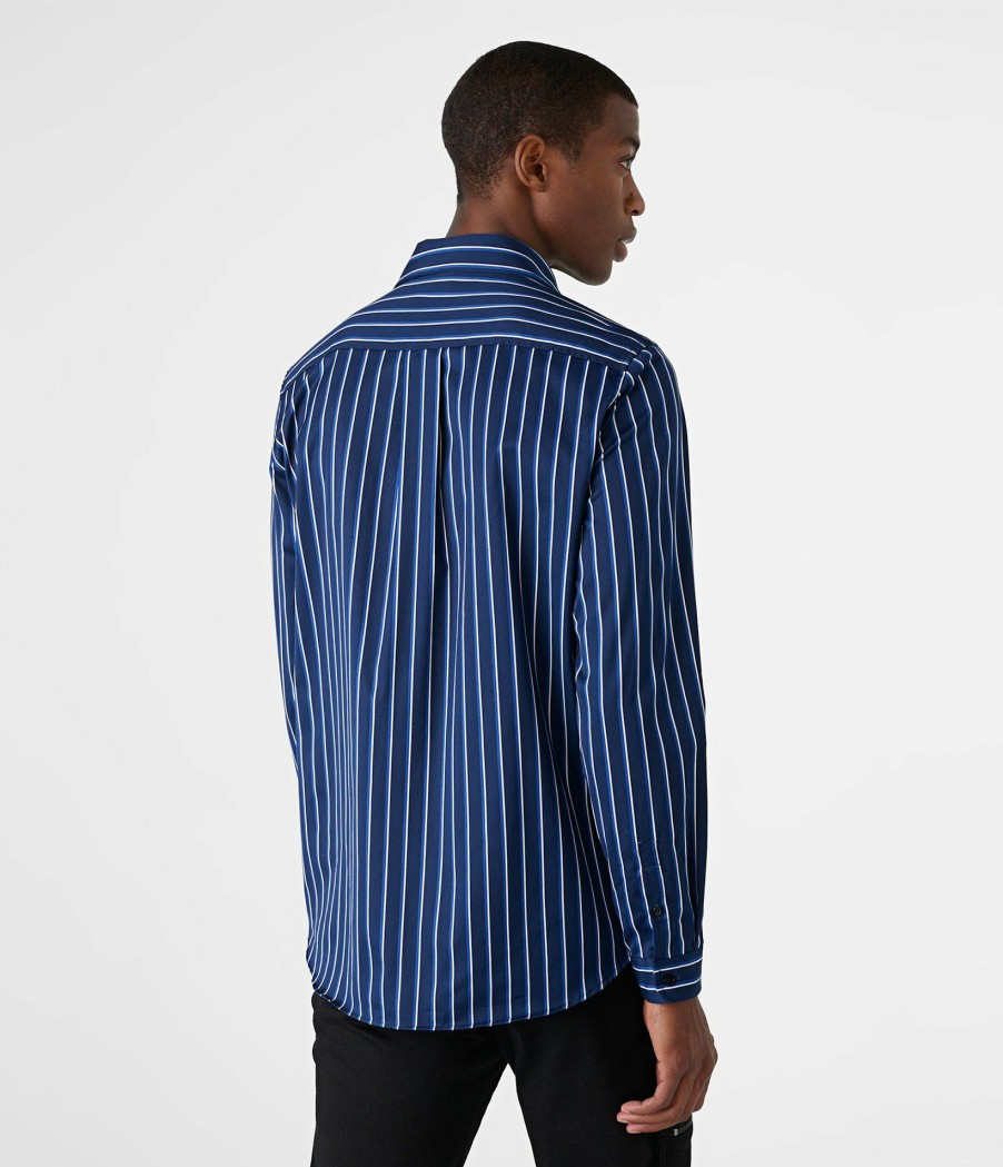 Men * | Attractive Model Striped Patch Pocket Button Up