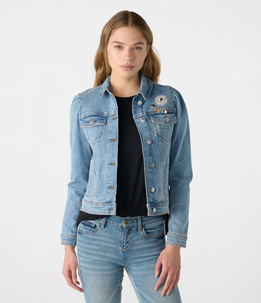 Apparels * | Lower Prices Denim Jacket With Puff And Pins