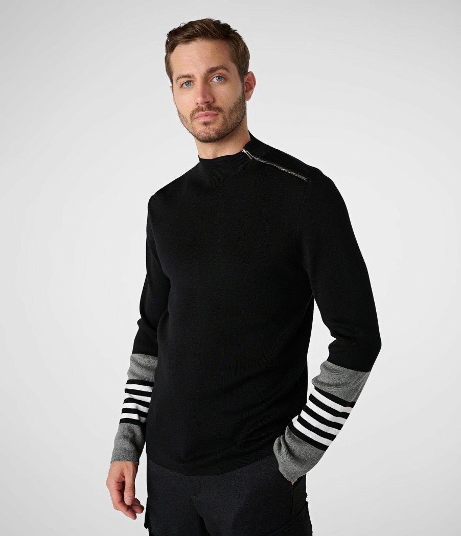 Men * | Cheap Mock Neck Zipper Sweater