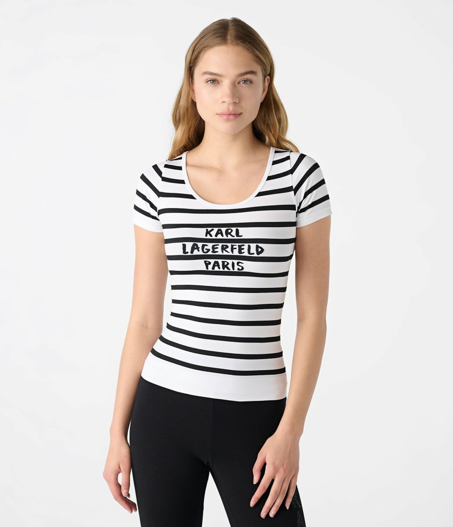 Apparels * | Cheap Short Sleeve Striped Seamless Logo Top