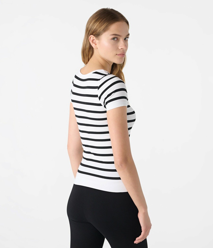 Apparels * | Cheap Short Sleeve Striped Seamless Logo Top