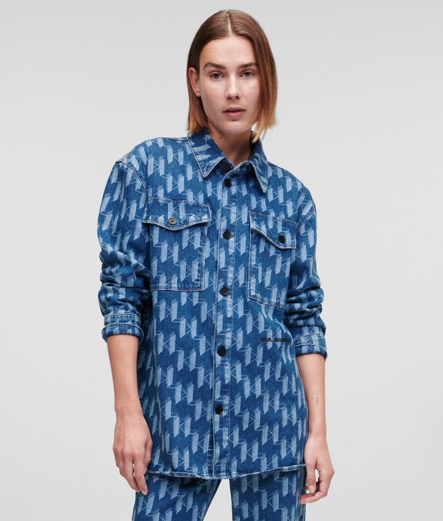 Women * | Quality Guarantee Kl Monogram Denim Overshirt