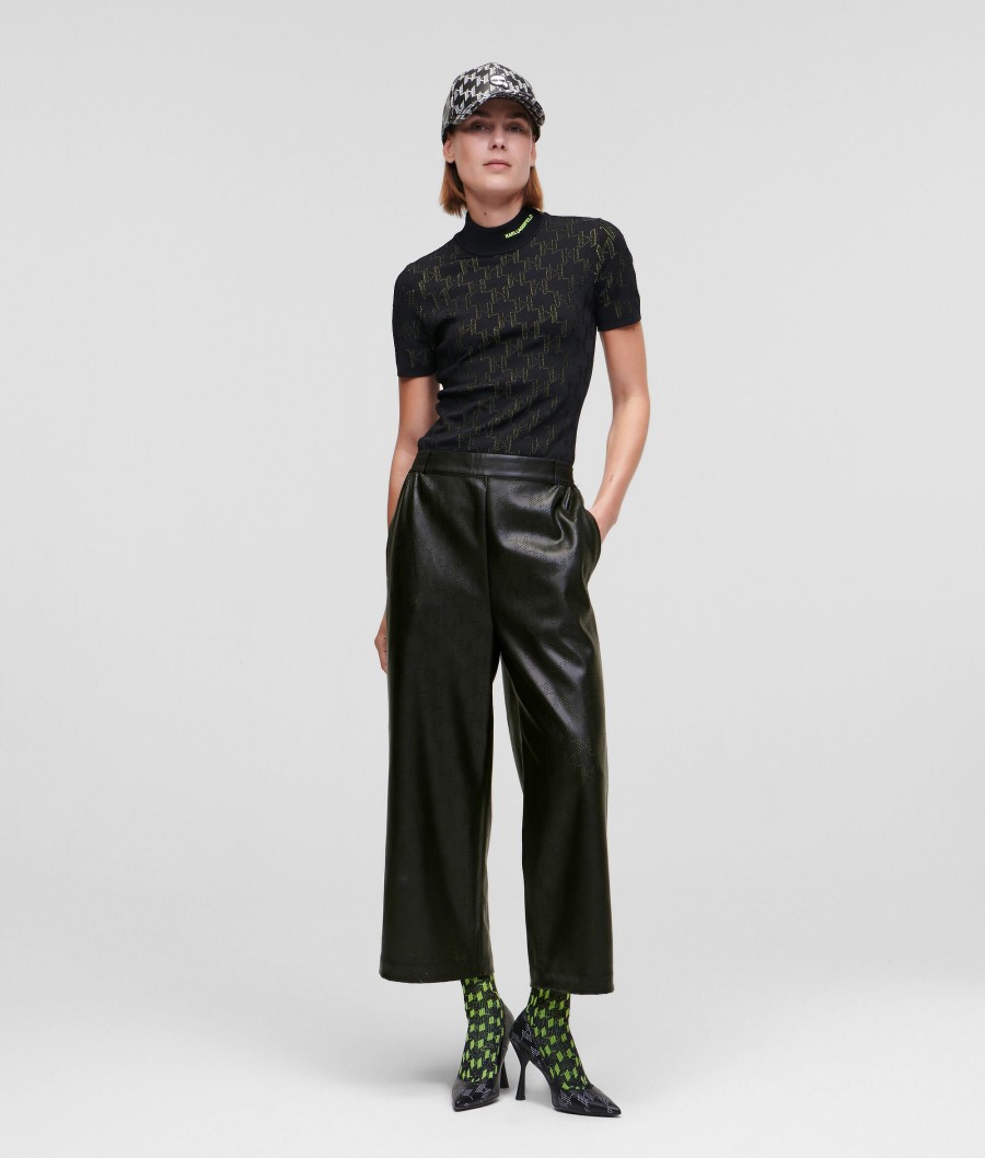 Women * | Special Offers Perforated Kl Monogram Faux-Leather Culottes