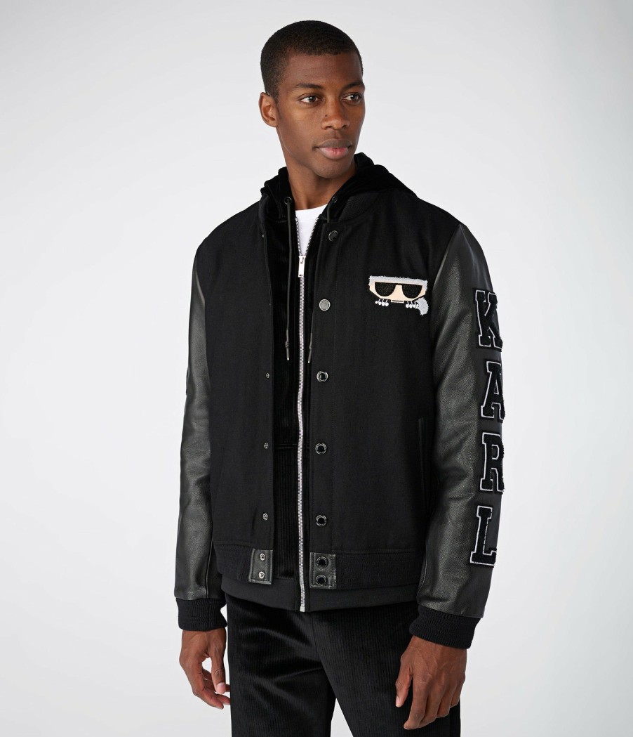 Men * | Latest Fashion Wool And Leather Blend Varsity Bomber Jacket