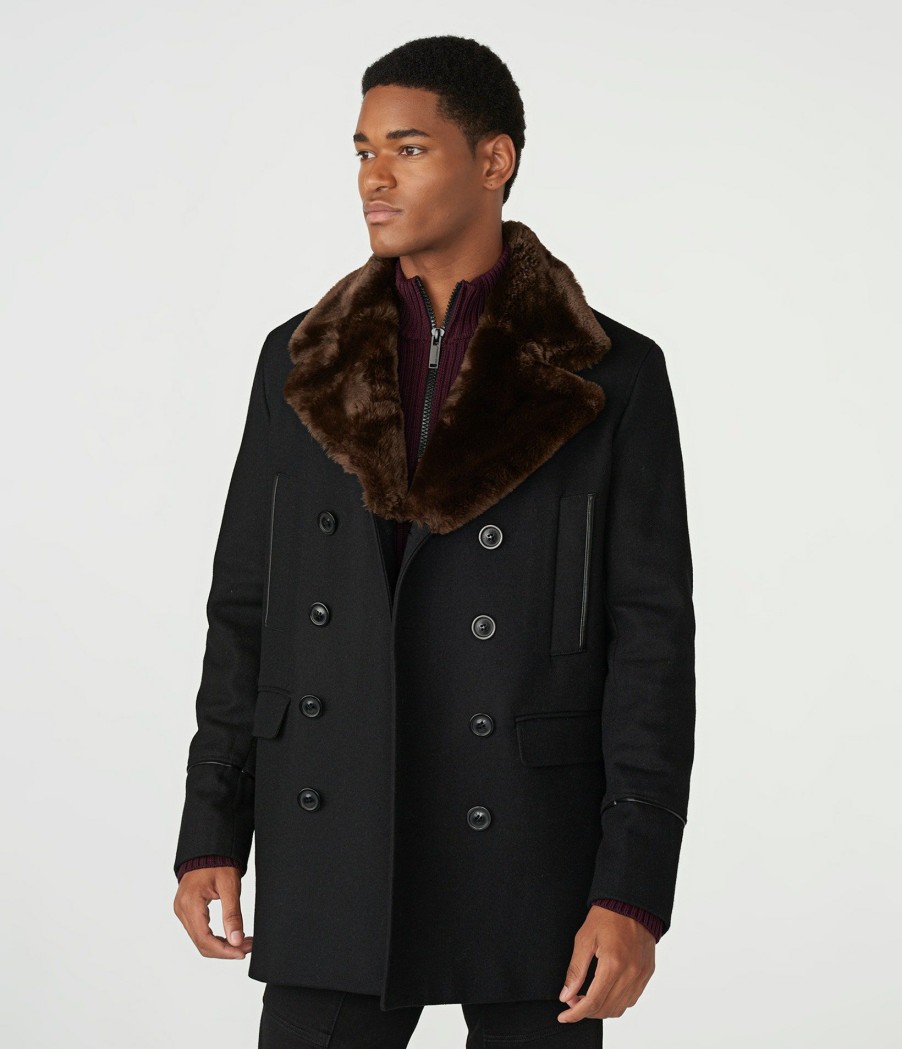 Men * | Lower Prices Fur Collar Coat Black/Brown