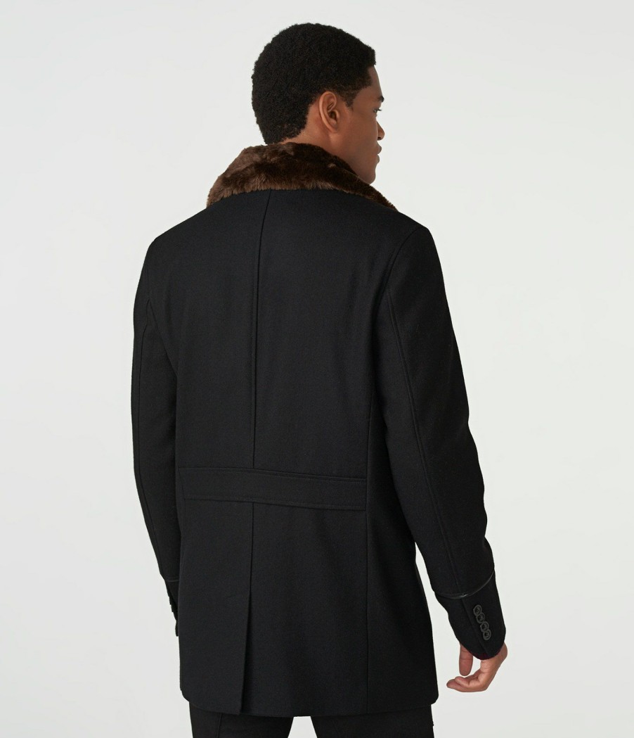 Men * | Lower Prices Fur Collar Coat Black/Brown