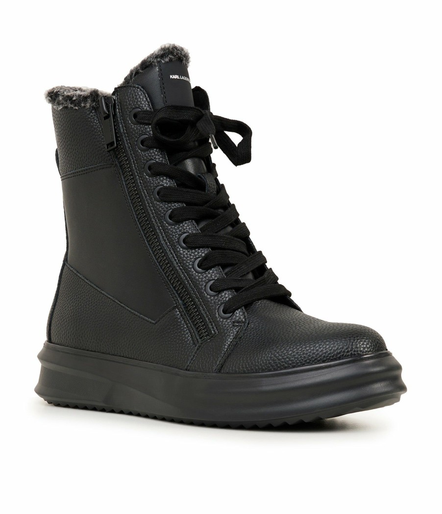 Men * | Outlet Men'S Leather Double Zip Fur-Lined Boot